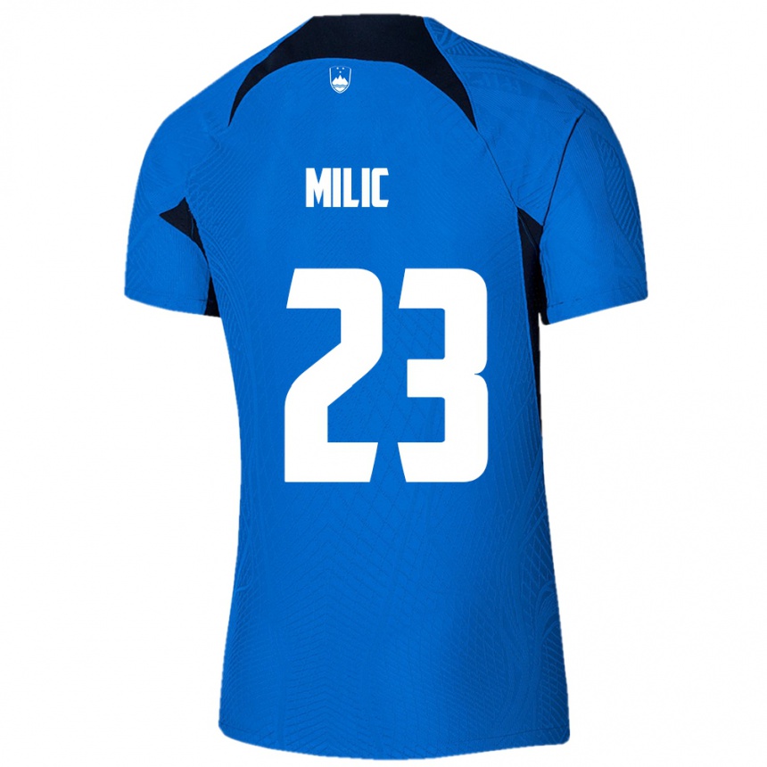 Gyermek Labdarúgás Szlovénia Nino Milic #23 Kék Idegenbeli Jersey 24-26 Mez Póló Ing