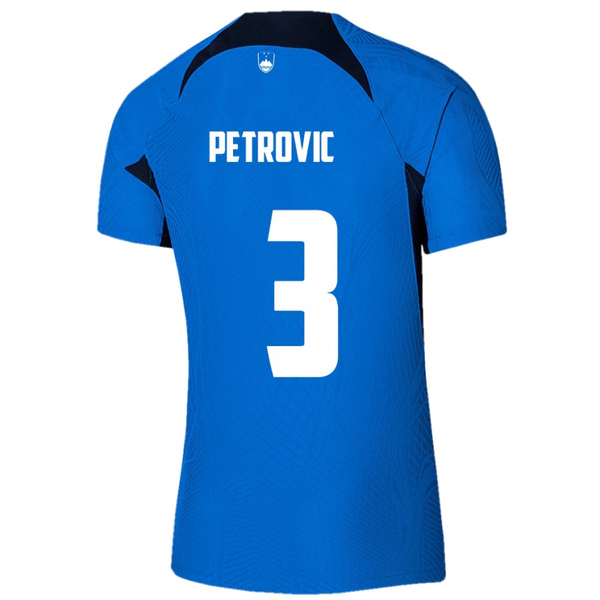 Gyermek Labdarúgás Szlovénia Zan Petrovic #3 Kék Idegenbeli Jersey 24-26 Mez Póló Ing