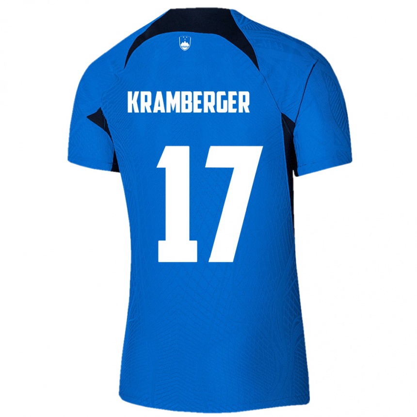 Gyermek Labdarúgás Szlovénia Enej Kramberger #17 Kék Idegenbeli Jersey 24-26 Mez Póló Ing