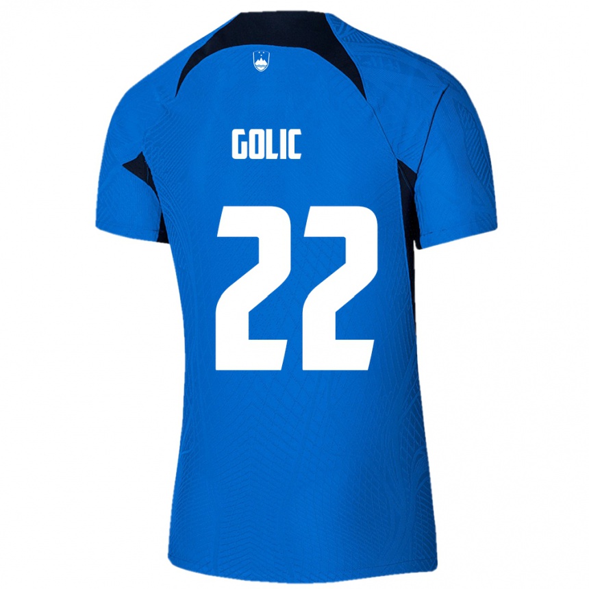 Gyermek Labdarúgás Szlovénia Tilen Golic #22 Kék Idegenbeli Jersey 24-26 Mez Póló Ing