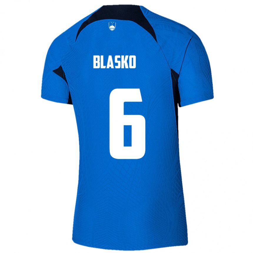 Gyermek Labdarúgás Szlovénia Svit Blasko #6 Kék Idegenbeli Jersey 24-26 Mez Póló Ing