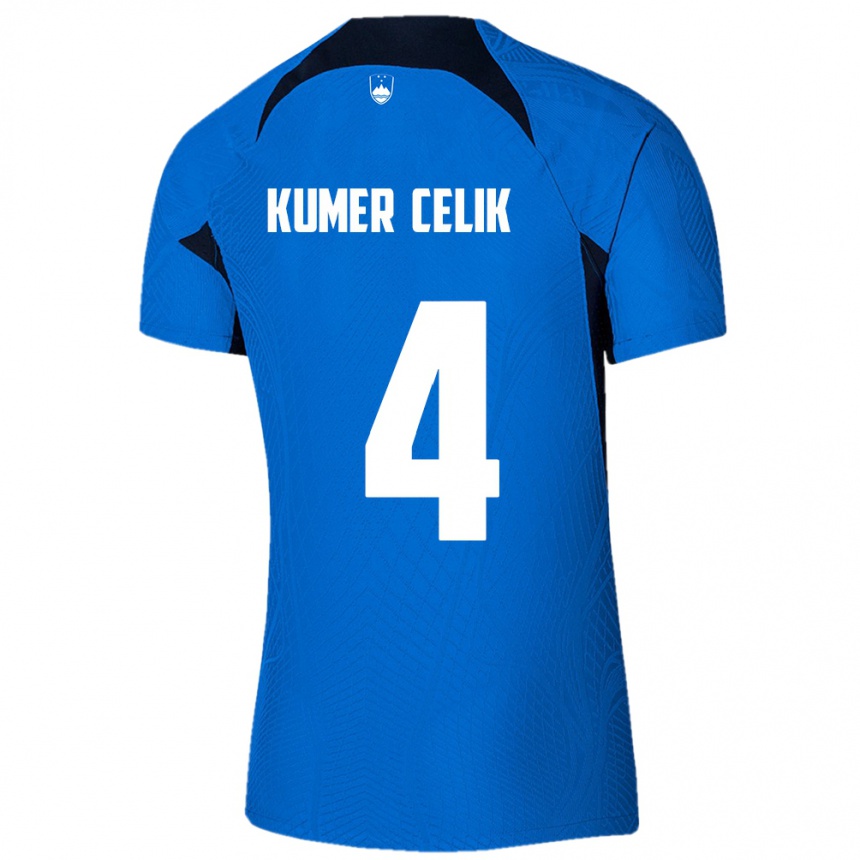 Gyermek Labdarúgás Szlovénia An Kumer Celik #4 Kék Idegenbeli Jersey 24-26 Mez Póló Ing