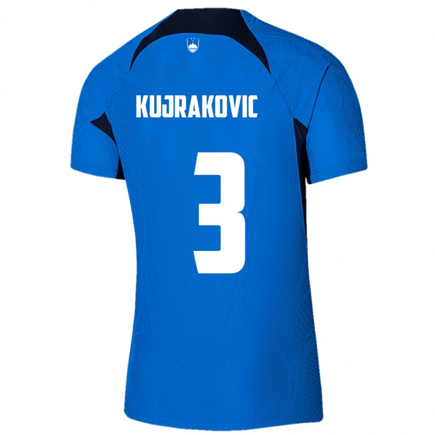 Gyermek Labdarúgás Szlovénia Minel Kujrakovic #3 Kék Idegenbeli Jersey 24-26 Mez Póló Ing