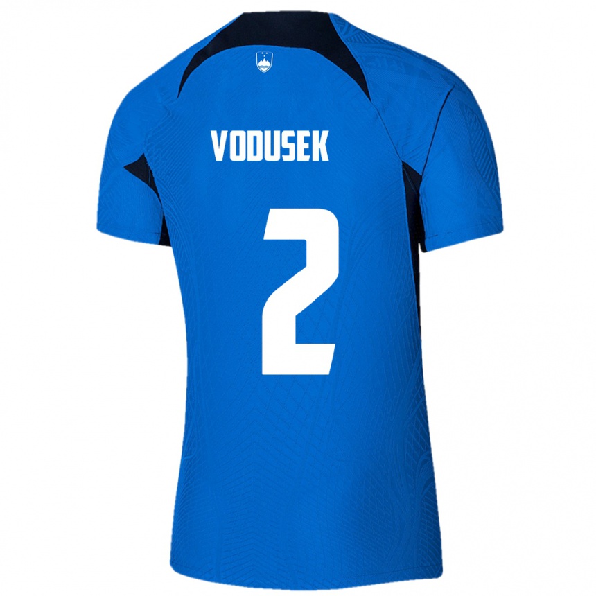 Gyermek Labdarúgás Szlovénia Luka Vodusek #2 Kék Idegenbeli Jersey 24-26 Mez Póló Ing