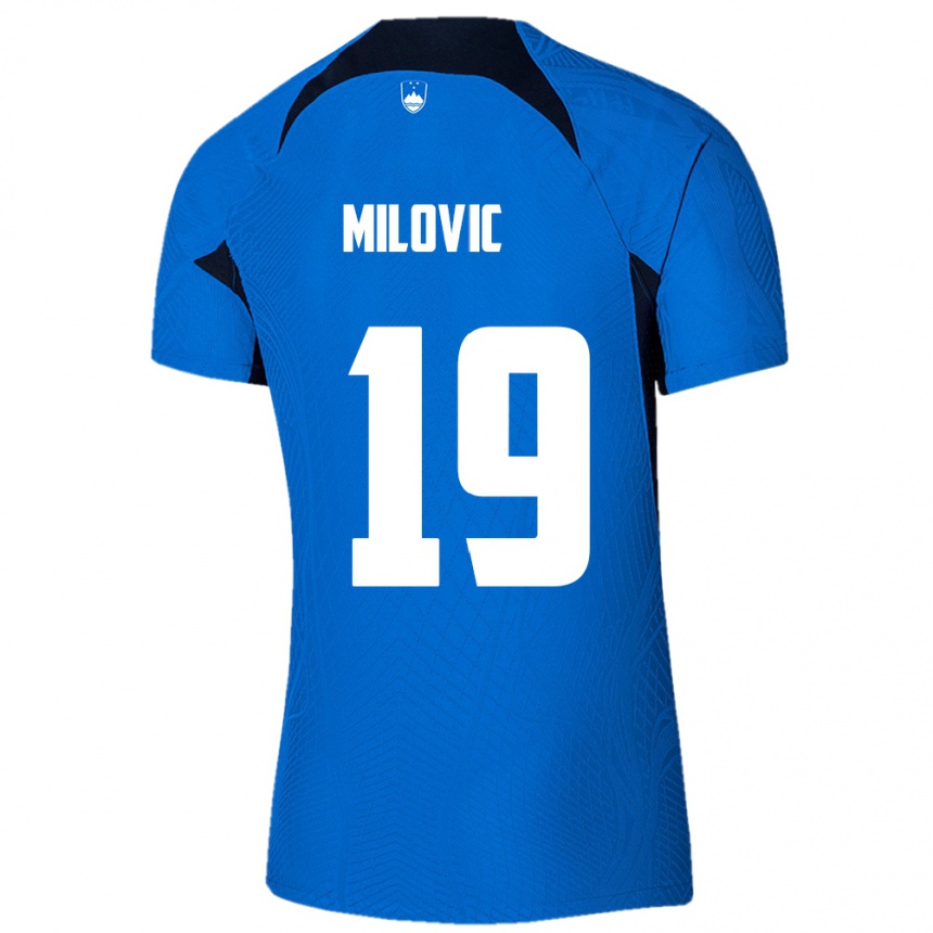 Gyermek Labdarúgás Szlovénia Ana Milovič #19 Kék Idegenbeli Jersey 24-26 Mez Póló Ing