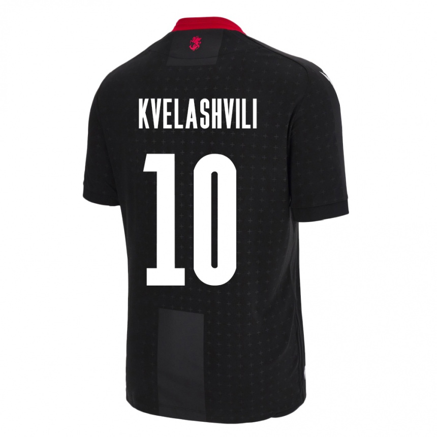 Gyermek Labdarúgás Grúzia Nikoloz Kvelashvili #10 Fekete Idegenbeli Jersey 24-26 Mez Póló Ing