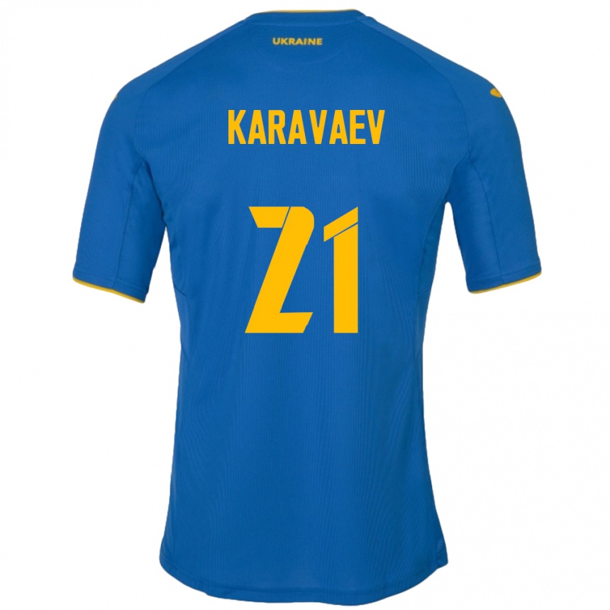 Gyermek Labdarúgás Ukrajna Oleksandr Karavaev #21 Kék Idegenbeli Jersey 24-26 Mez Póló Ing