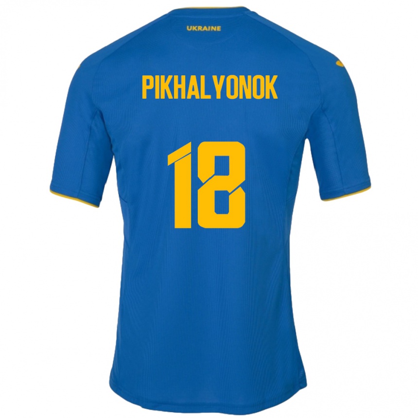 Gyermek Labdarúgás Ukrajna Oleksandr Pikhalyonok #18 Kék Idegenbeli Jersey 24-26 Mez Póló Ing