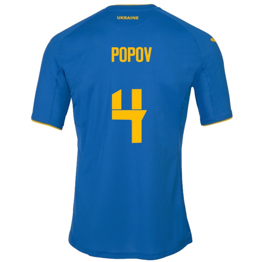 Gyermek Labdarúgás Ukrajna Denys Popov #4 Kék Idegenbeli Jersey 24-26 Mez Póló Ing