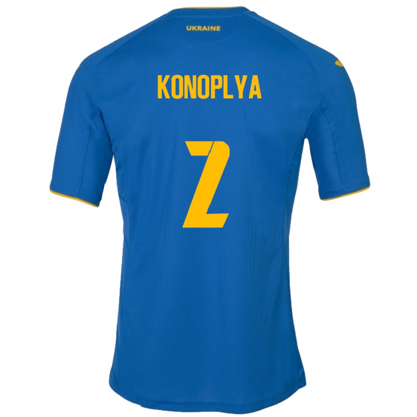 Gyermek Labdarúgás Ukrajna Yukhym Konoplya #2 Kék Idegenbeli Jersey 24-26 Mez Póló Ing