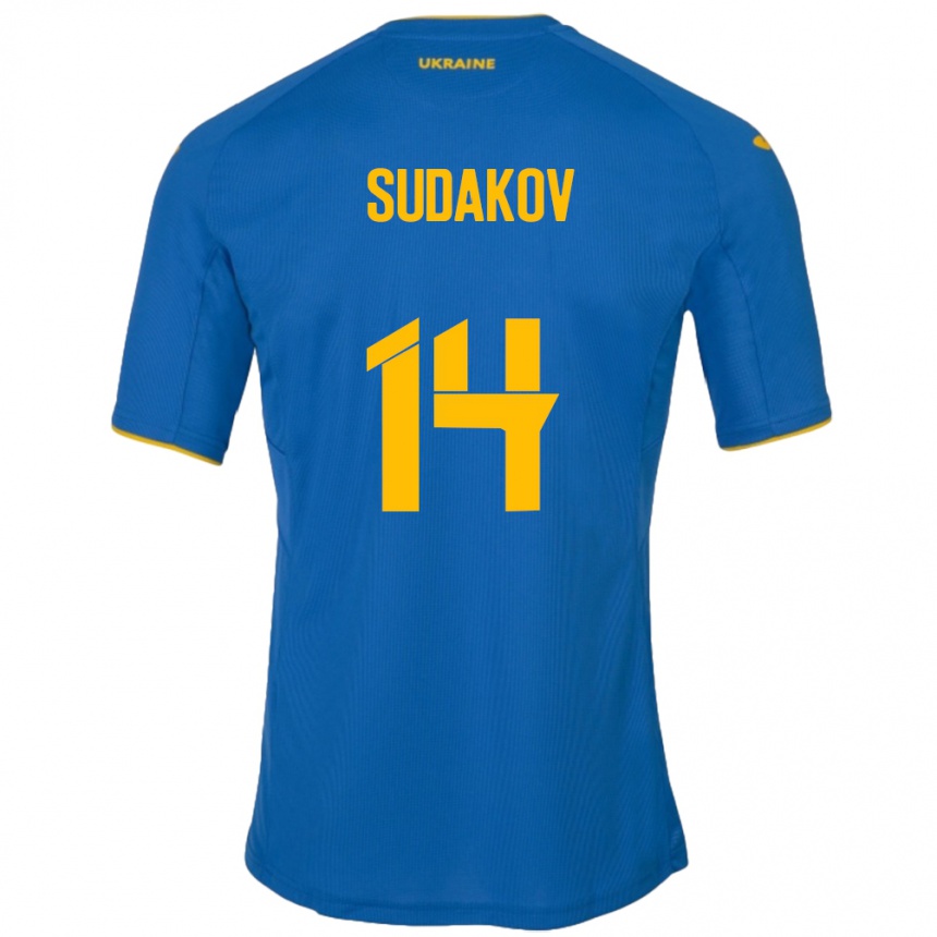 Gyermek Labdarúgás Ukrajna Georgiy Sudakov #14 Kék Idegenbeli Jersey 24-26 Mez Póló Ing