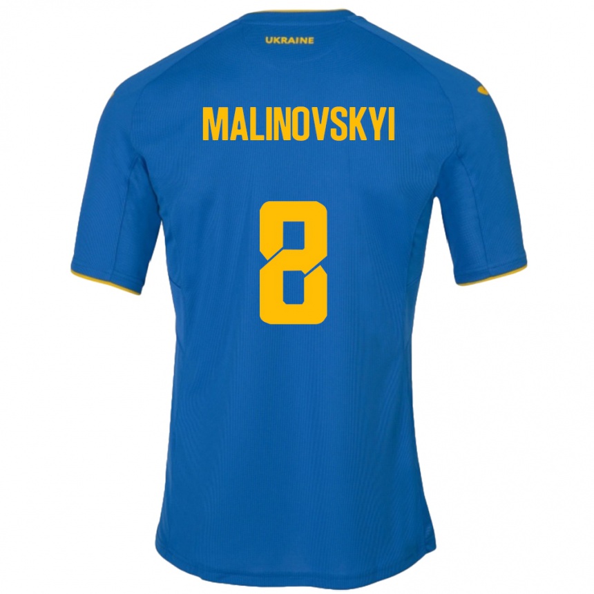 Gyermek Labdarúgás Ukrajna Ruslan Malinovskyi #8 Kék Idegenbeli Jersey 24-26 Mez Póló Ing