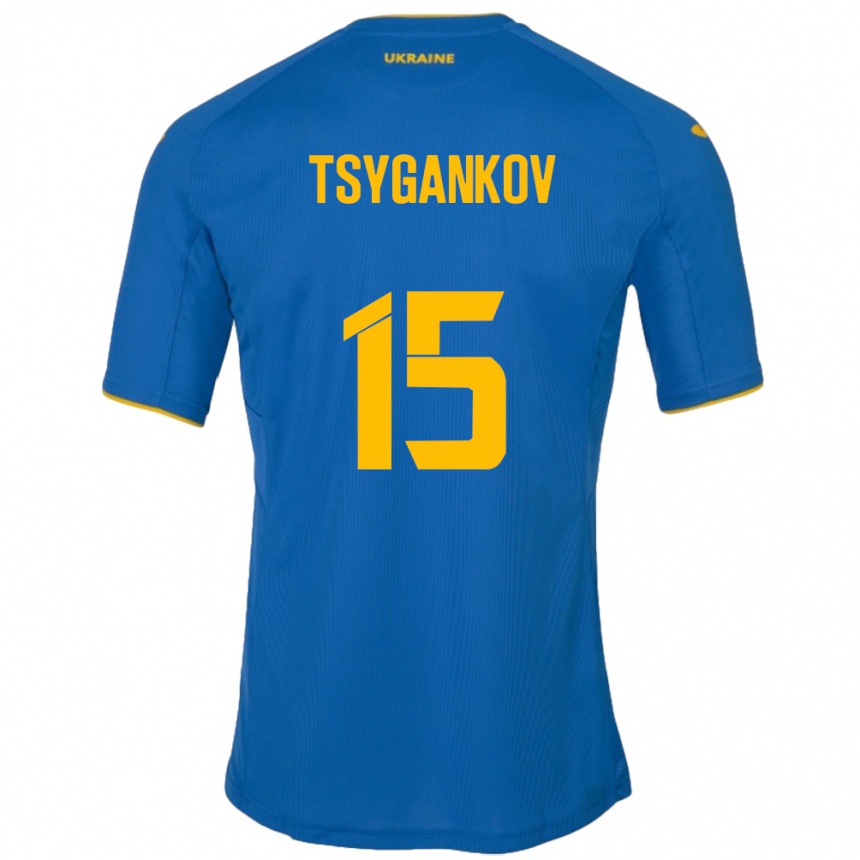 Gyermek Labdarúgás Ukrajna Viktor Tsygankov #15 Kék Idegenbeli Jersey 24-26 Mez Póló Ing