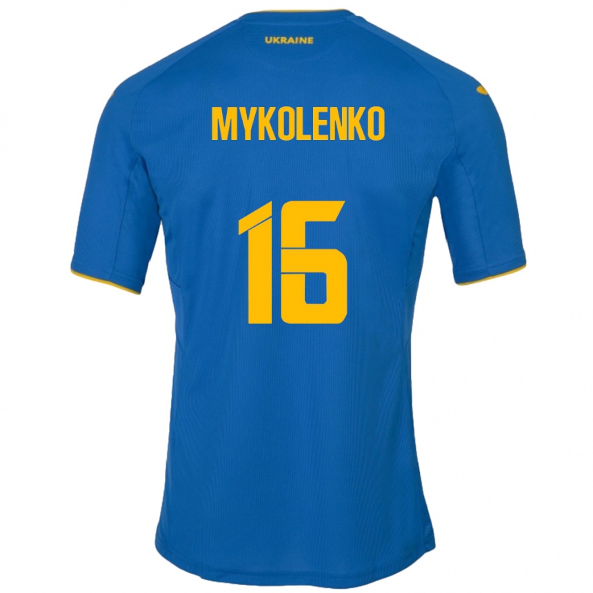 Gyermek Labdarúgás Ukrajna Vitaliy Mykolenko #16 Kék Idegenbeli Jersey 24-26 Mez Póló Ing