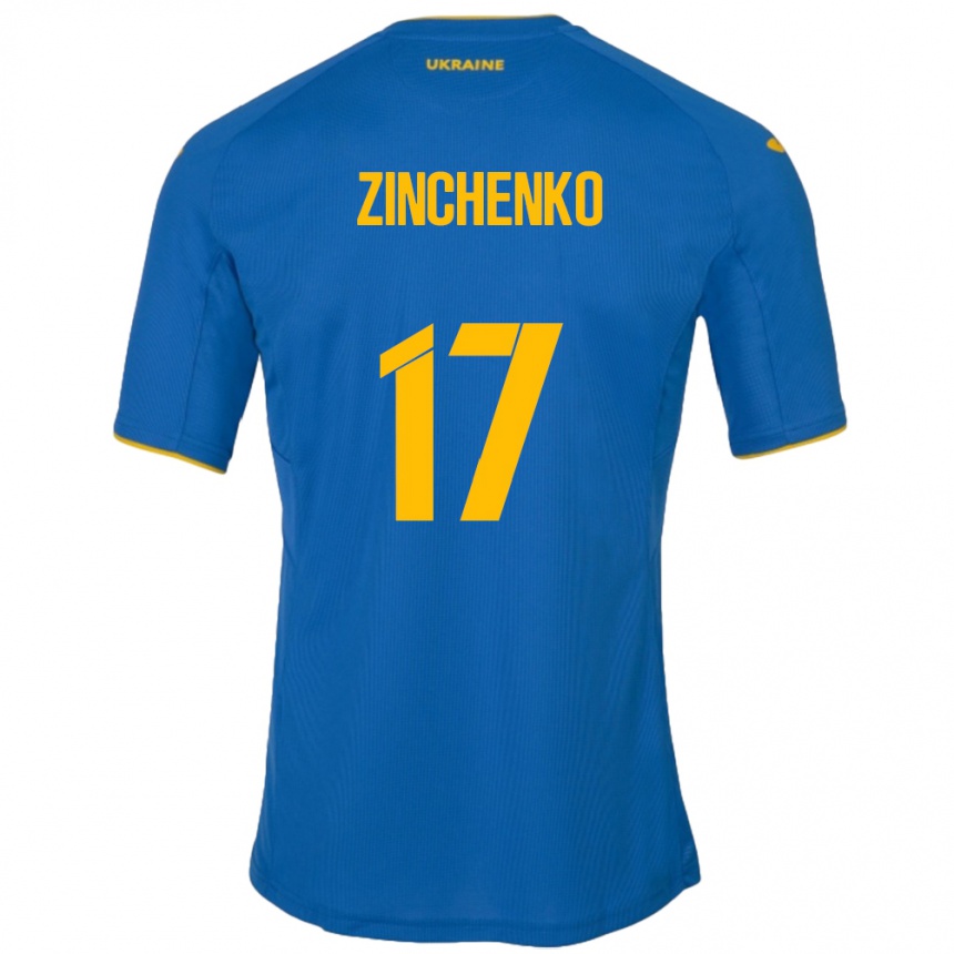 Gyermek Labdarúgás Ukrajna Oleksandr Zinchenko #17 Kék Idegenbeli Jersey 24-26 Mez Póló Ing