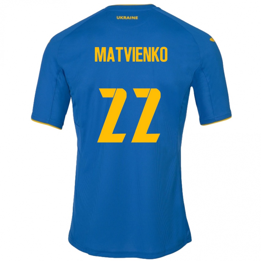 Gyermek Labdarúgás Ukrajna Mykola Matvienko #22 Kék Idegenbeli Jersey 24-26 Mez Póló Ing