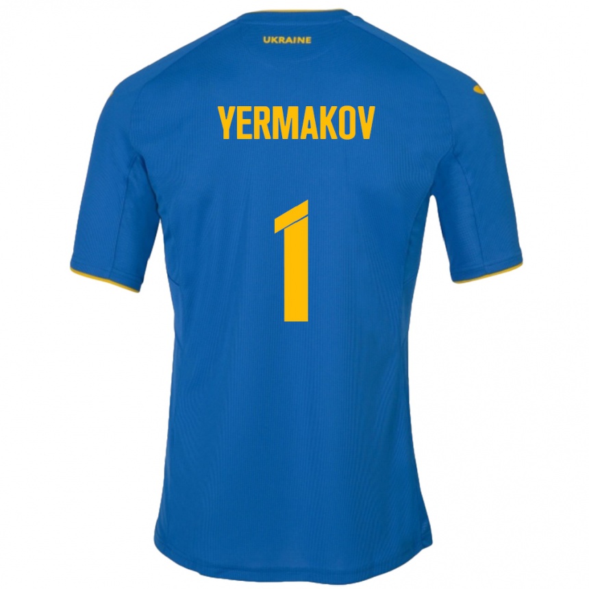 Gyermek Labdarúgás Ukrajna Georgiy Yermakov #1 Kék Idegenbeli Jersey 24-26 Mez Póló Ing