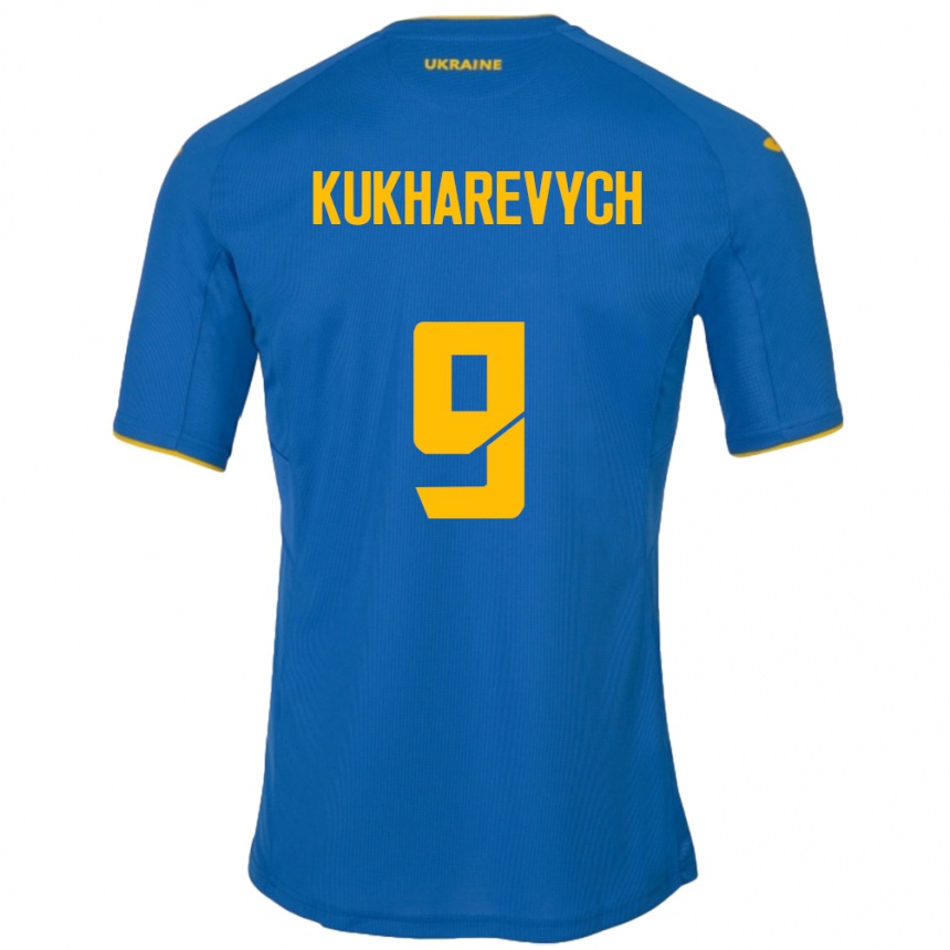 Gyermek Labdarúgás Ukrajna Mykola Kukharevych #9 Kék Idegenbeli Jersey 24-26 Mez Póló Ing