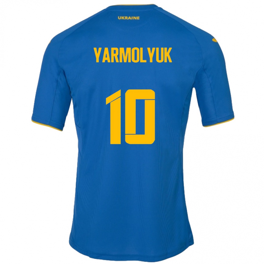 Gyermek Labdarúgás Ukrajna Yegor Yarmolyuk #10 Kék Idegenbeli Jersey 24-26 Mez Póló Ing