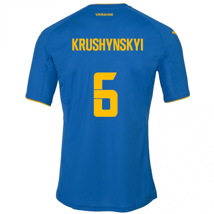 Gyermek Labdarúgás Ukrajna Borys Krushynskyi #6 Kék Idegenbeli Jersey 24-26 Mez Póló Ing