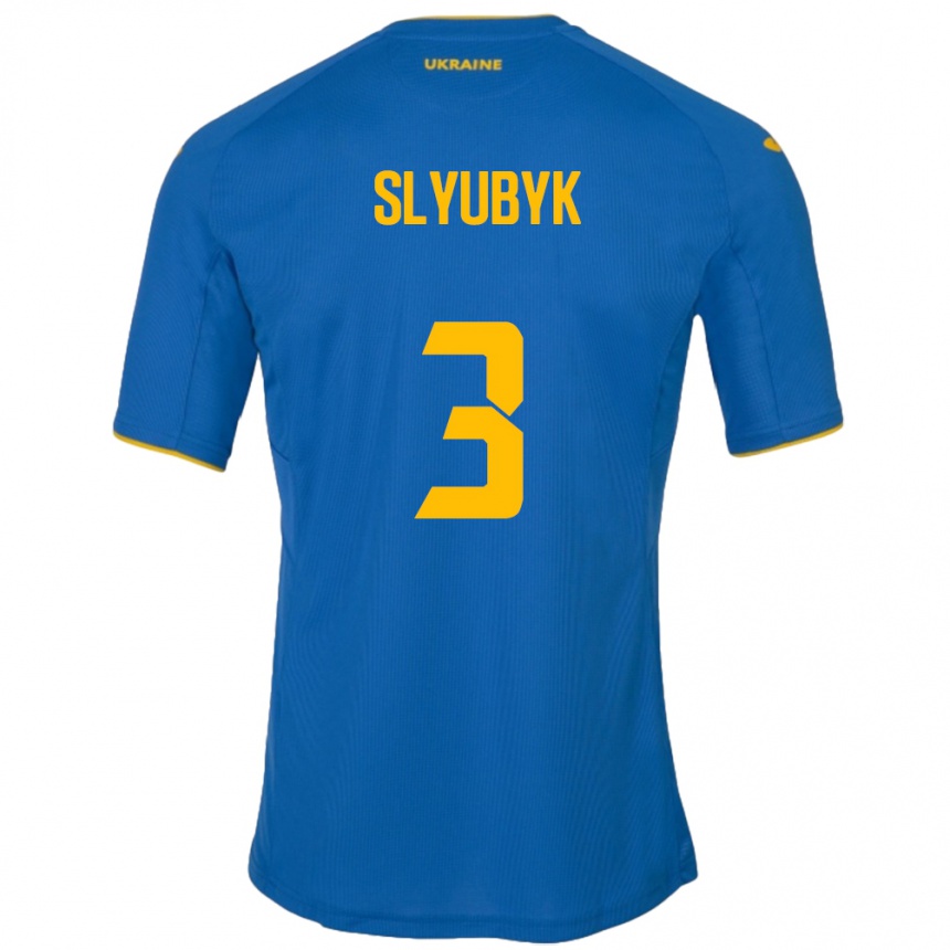 Gyermek Labdarúgás Ukrajna Bogdan Slyubyk #3 Kék Idegenbeli Jersey 24-26 Mez Póló Ing