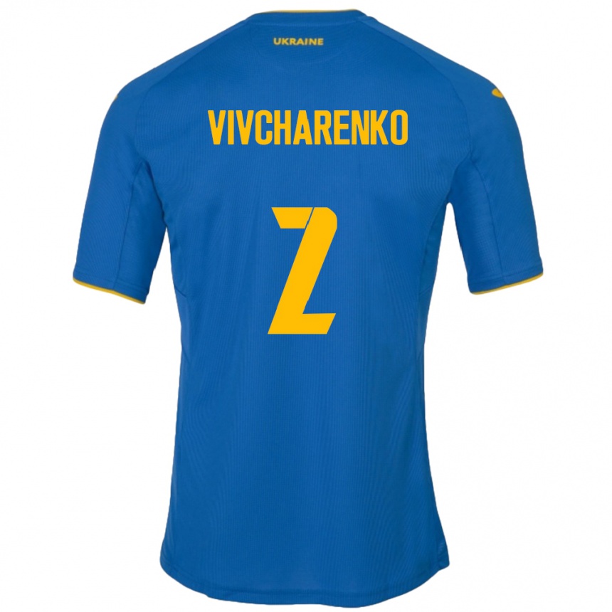 Gyermek Labdarúgás Ukrajna Kostyantyn Vivcharenko #2 Kék Idegenbeli Jersey 24-26 Mez Póló Ing