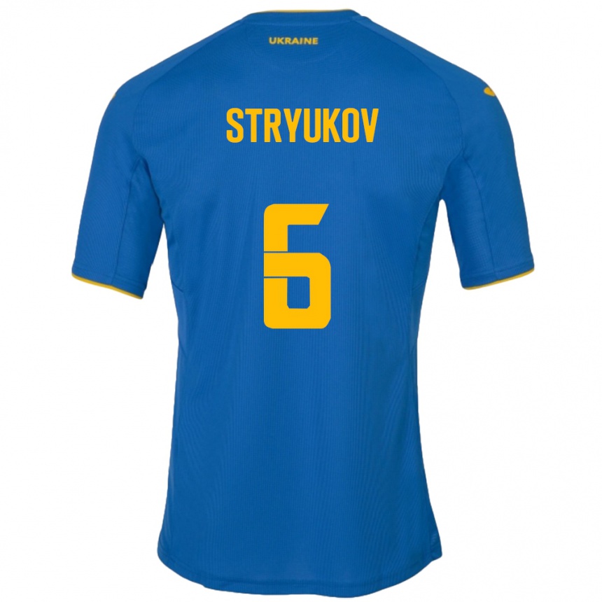 Gyermek Labdarúgás Ukrajna Maksym Stryukov #6 Kék Idegenbeli Jersey 24-26 Mez Póló Ing