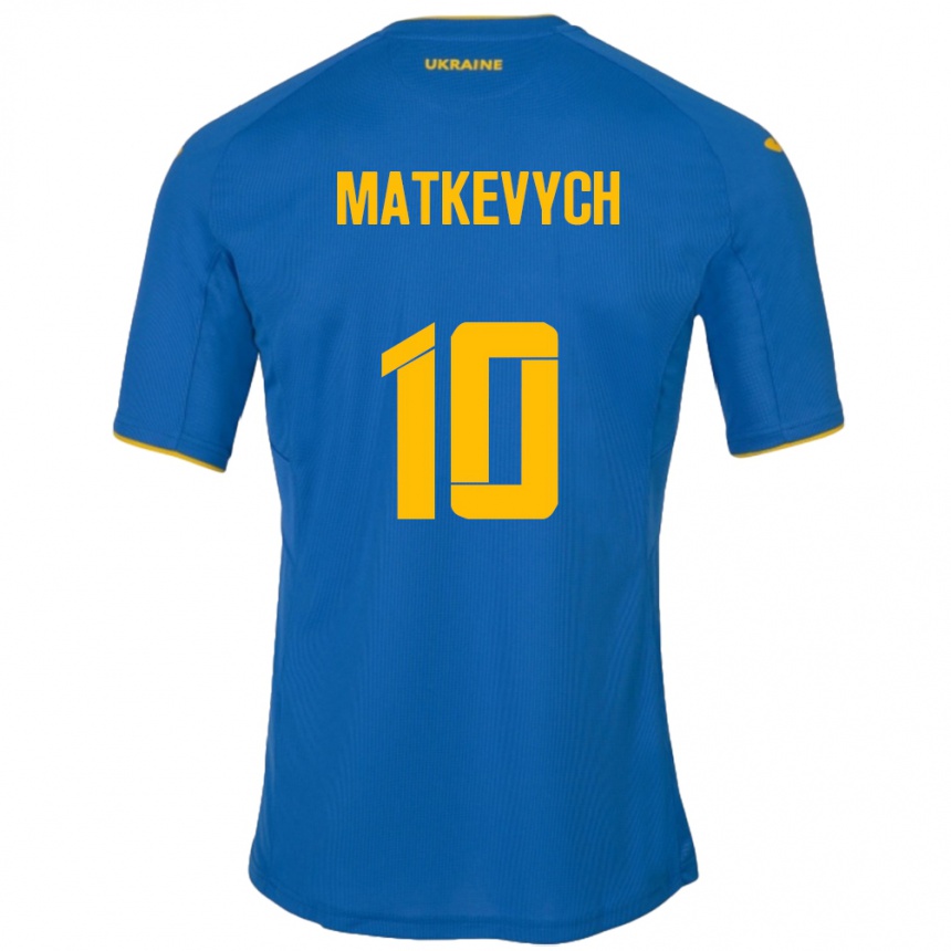 Gyermek Labdarúgás Ukrajna Andriy Matkevych #10 Kék Idegenbeli Jersey 24-26 Mez Póló Ing