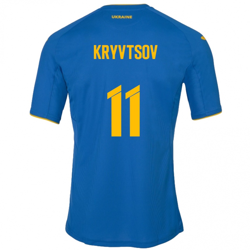 Gyermek Labdarúgás Ukrajna Nikita Kryvtsov #11 Kék Idegenbeli Jersey 24-26 Mez Póló Ing