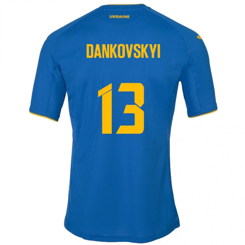 Gyermek Labdarúgás Ukrajna Yegor Dankovskyi #13 Kék Idegenbeli Jersey 24-26 Mez Póló Ing