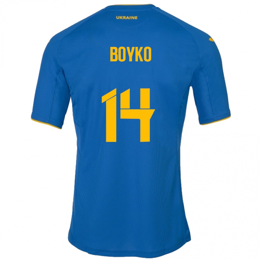 Gyermek Labdarúgás Ukrajna Evgen Boyko #14 Kék Idegenbeli Jersey 24-26 Mez Póló Ing