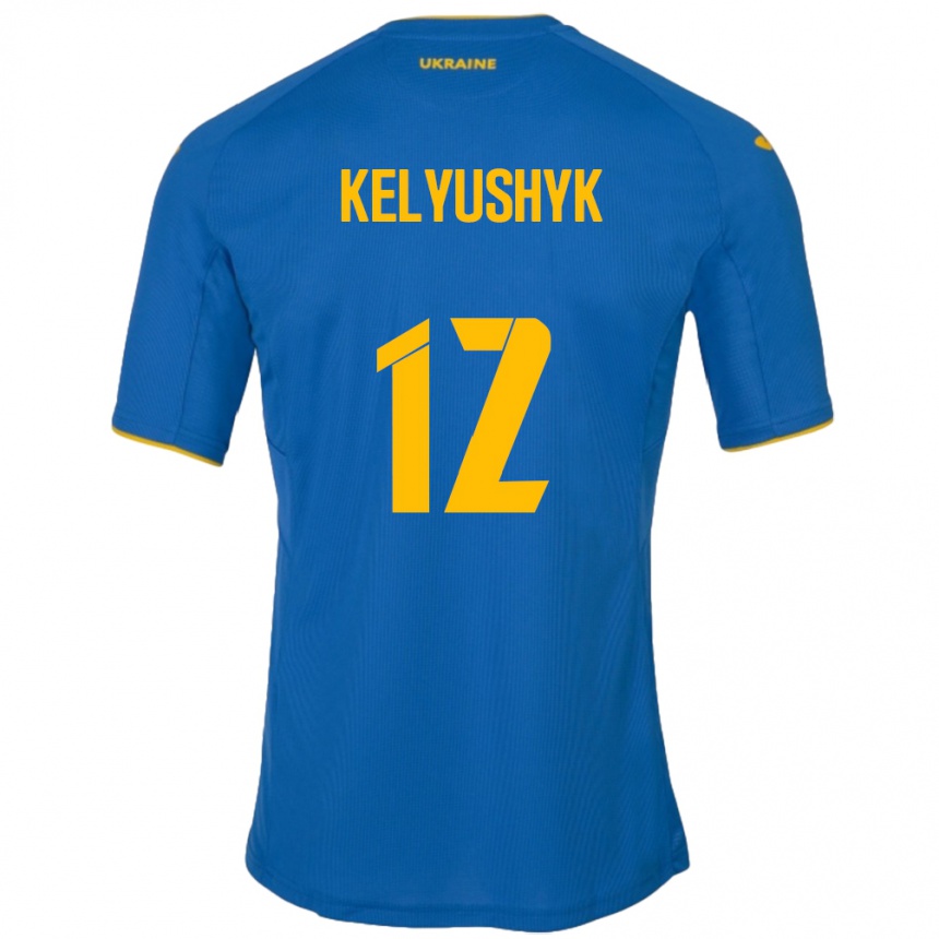 Gyermek Labdarúgás Ukrajna Darya Kelyushyk #12 Kék Idegenbeli Jersey 24-26 Mez Póló Ing