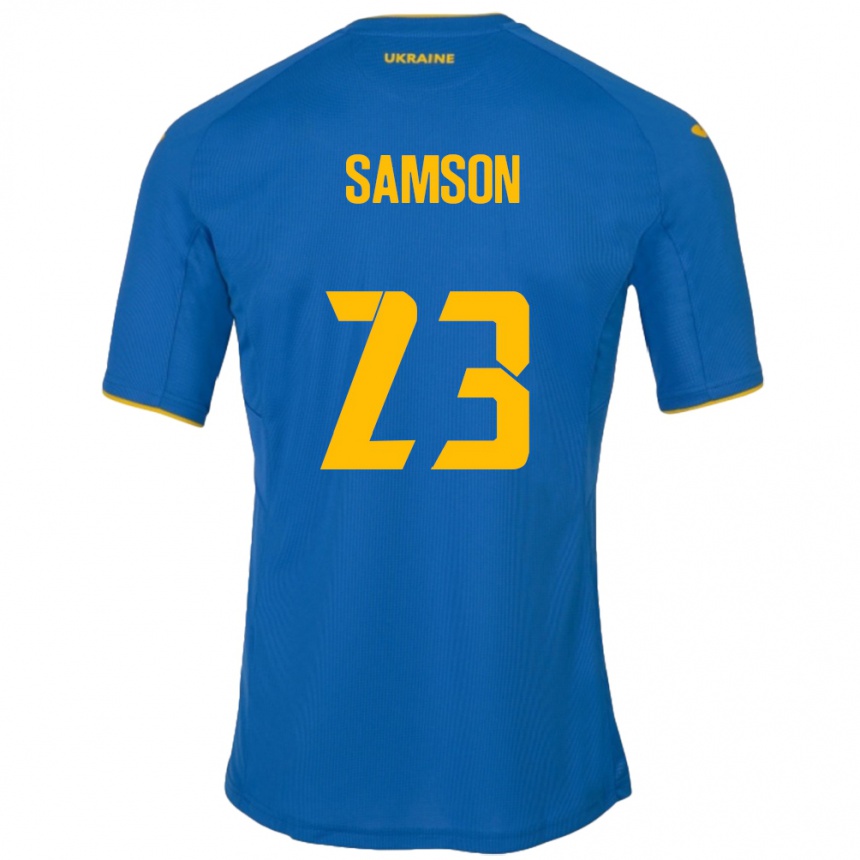 Gyermek Labdarúgás Ukrajna Kateryna Samson #23 Kék Idegenbeli Jersey 24-26 Mez Póló Ing