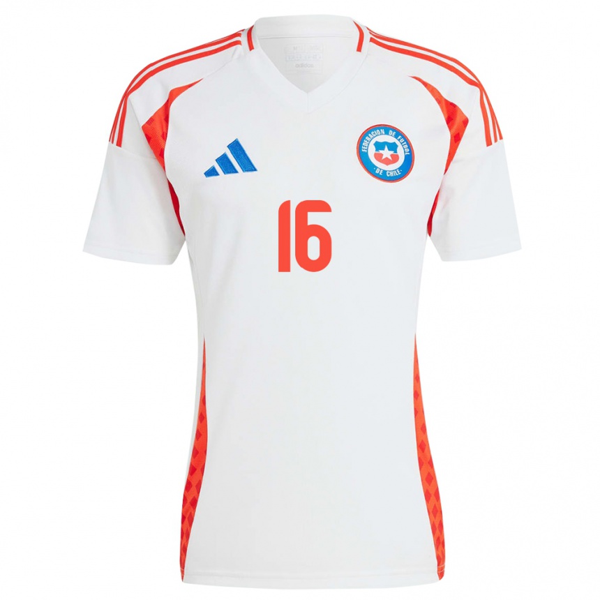 Gyermek Labdarúgás Chile Felipe Faúndez #16 Fehér Idegenbeli Jersey 24-26 Mez Póló Ing