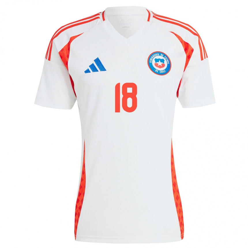 Gyermek Labdarúgás Chile Camila Sáez #18 Fehér Idegenbeli Jersey 24-26 Mez Póló Ing