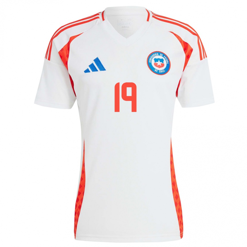 Gyermek Labdarúgás Chile Lucas Cepeda #19 Fehér Idegenbeli Jersey 24-26 Mez Póló Ing