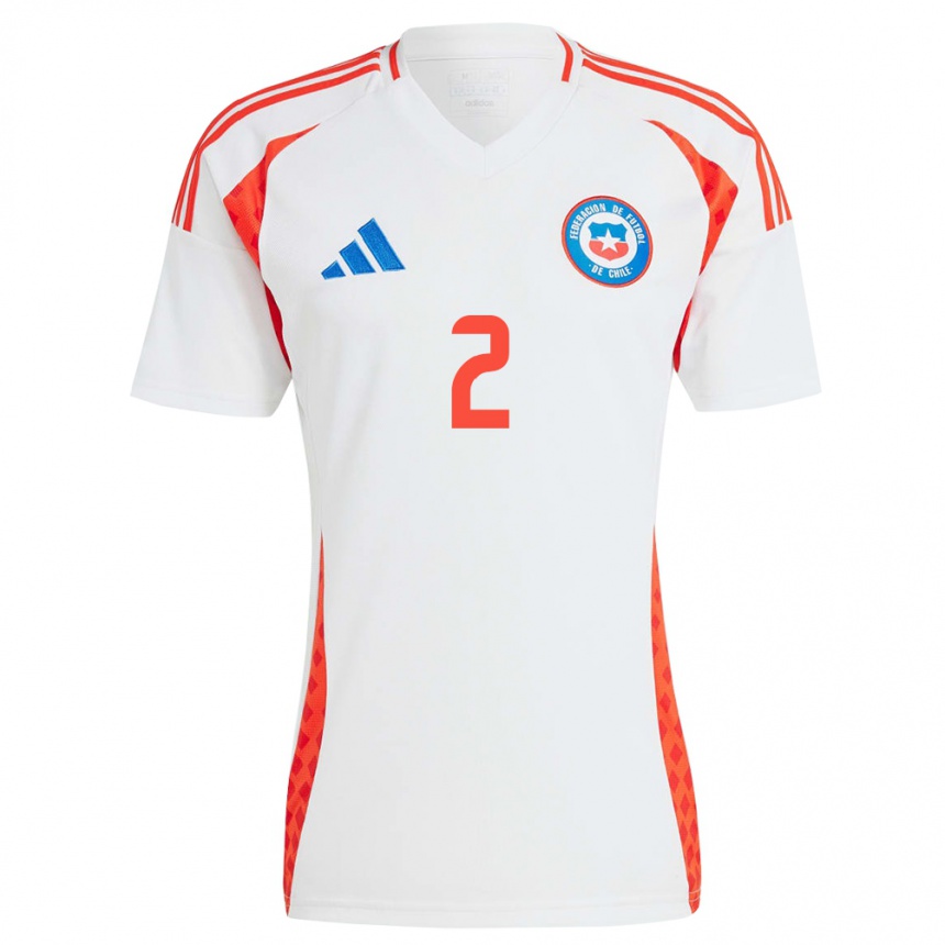 Gyermek Labdarúgás Chile Maicol León #2 Fehér Idegenbeli Jersey 24-26 Mez Póló Ing