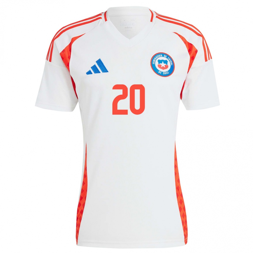 Gyermek Labdarúgás Chile Lucas Assadi #20 Fehér Idegenbeli Jersey 24-26 Mez Póló Ing