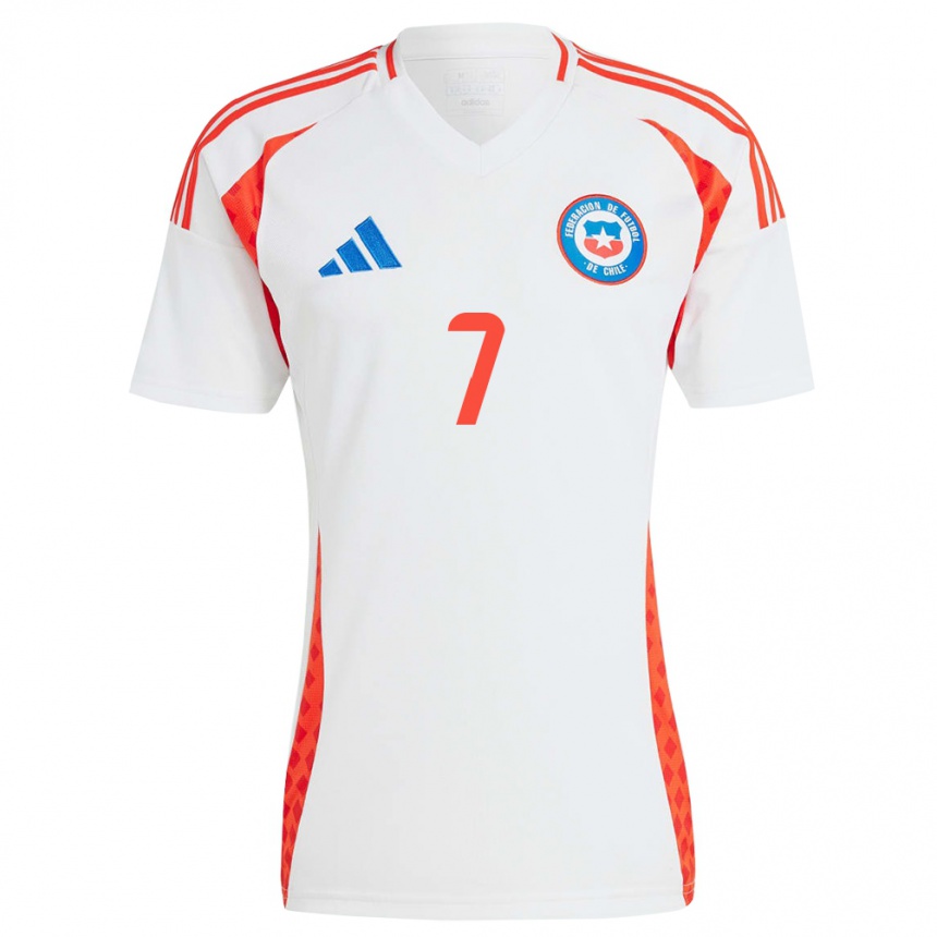 Gyermek Labdarúgás Chile Marcelino Núñez #7 Fehér Idegenbeli Jersey 24-26 Mez Póló Ing