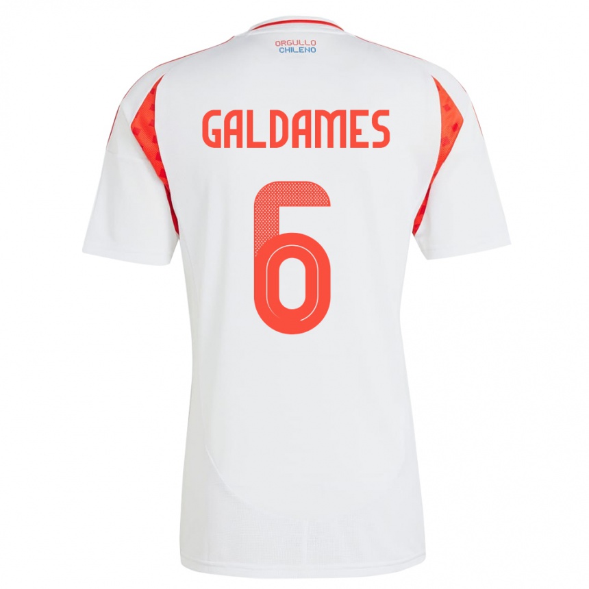 Gyermek Labdarúgás Chile Thomas Galdames #6 Fehér Idegenbeli Jersey 24-26 Mez Póló Ing