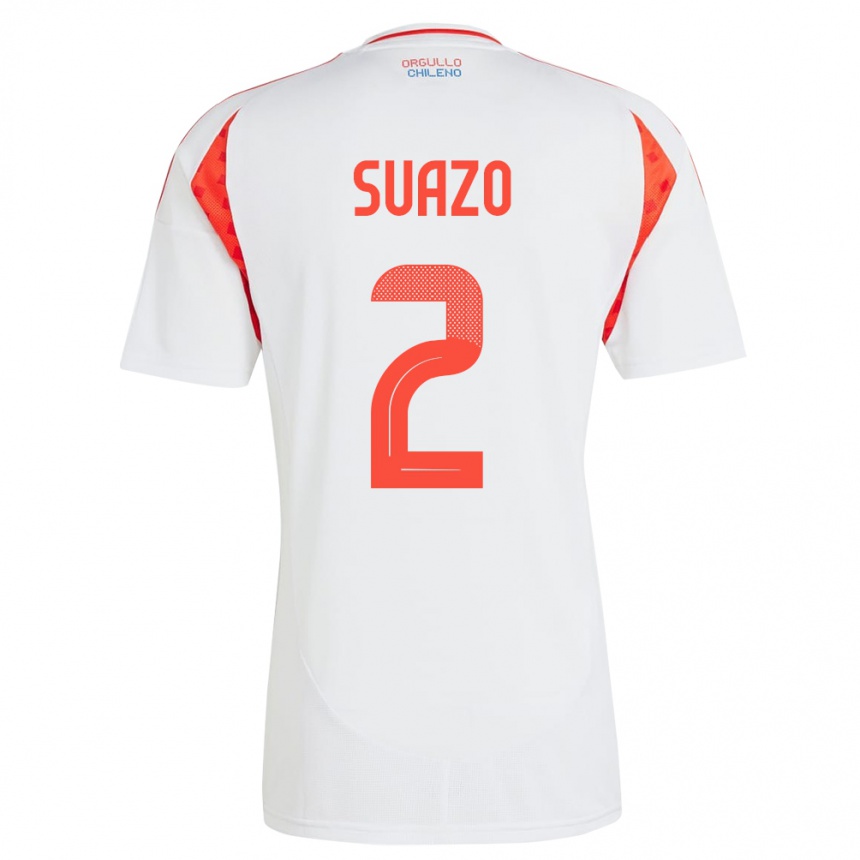 Gyermek Labdarúgás Chile Gabriel Suazo #2 Fehér Idegenbeli Jersey 24-26 Mez Póló Ing