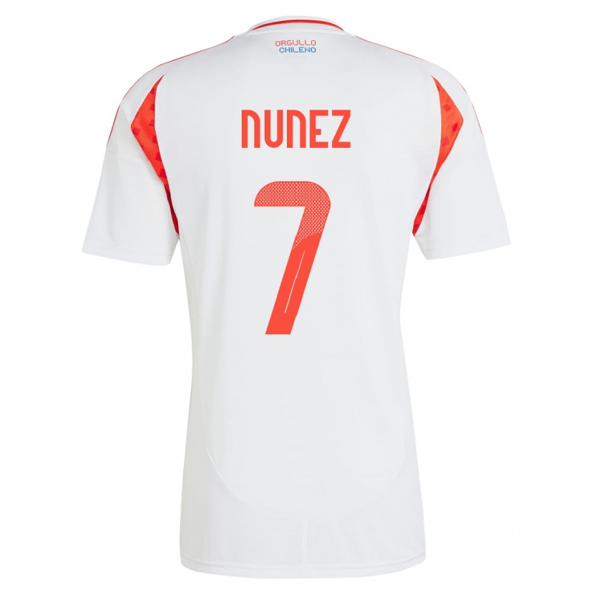 Gyermek Labdarúgás Chile Marcelino Núñez #7 Fehér Idegenbeli Jersey 24-26 Mez Póló Ing