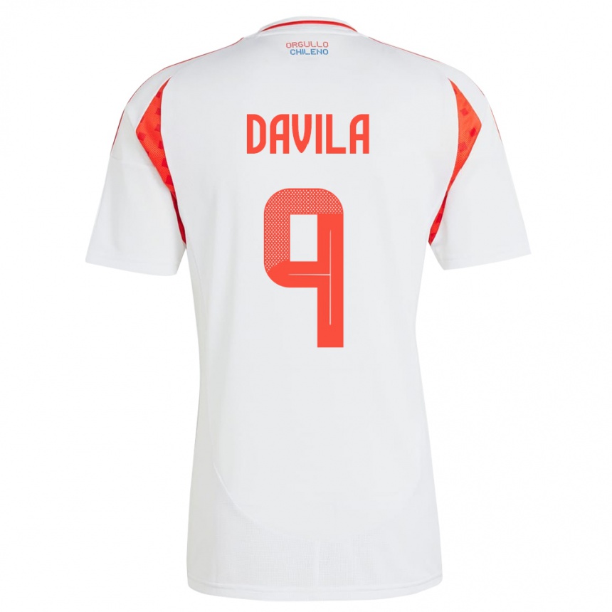 Gyermek Labdarúgás Chile Víctor Dávila #9 Fehér Idegenbeli Jersey 24-26 Mez Póló Ing