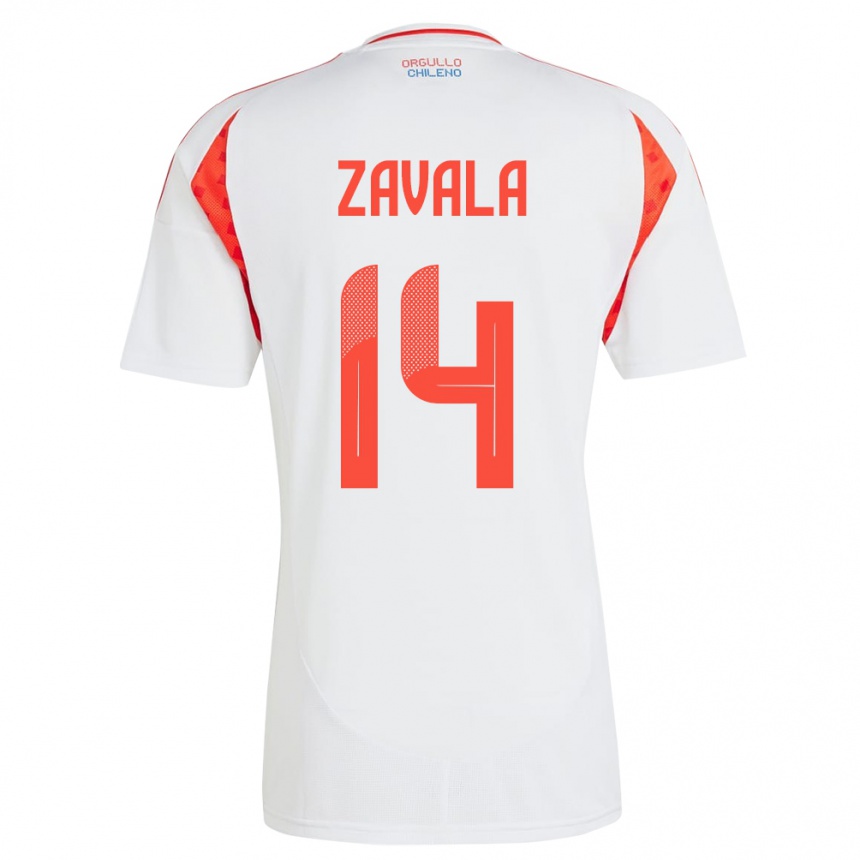 Gyermek Labdarúgás Chile Cristián Zavala #14 Fehér Idegenbeli Jersey 24-26 Mez Póló Ing