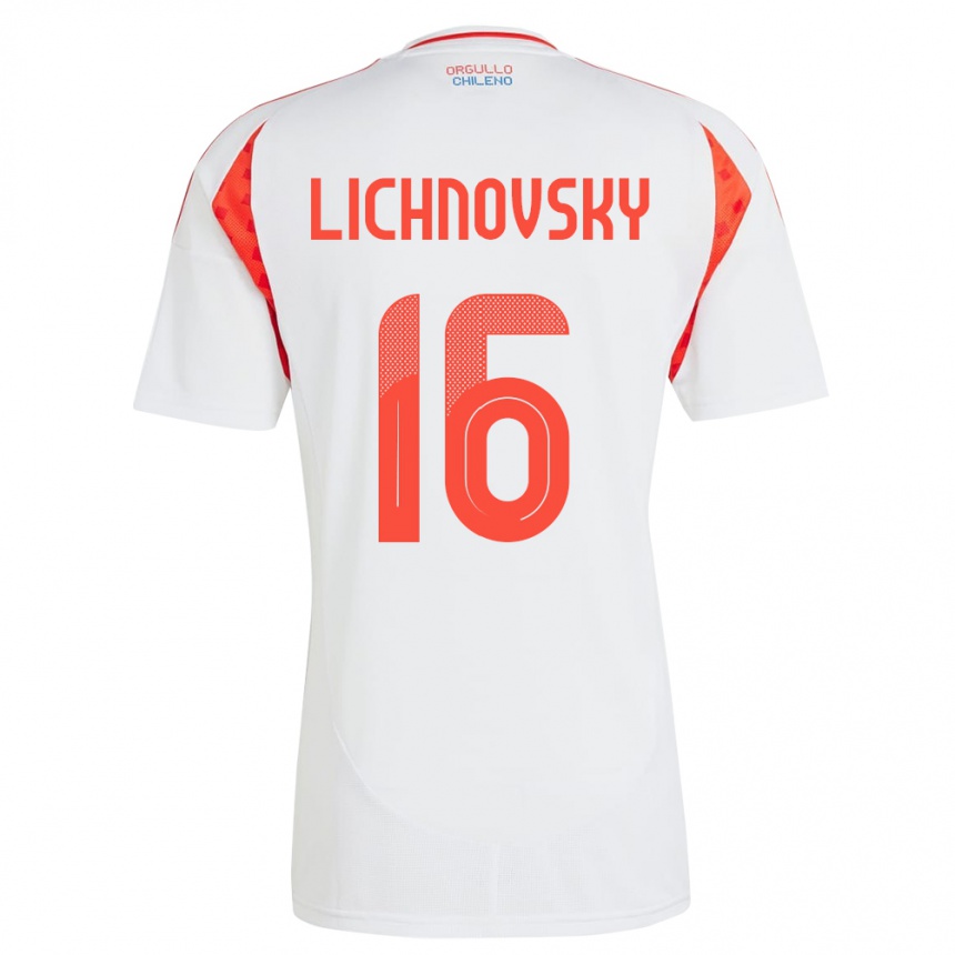 Gyermek Labdarúgás Chile Igor Lichnovsky #16 Fehér Idegenbeli Jersey 24-26 Mez Póló Ing