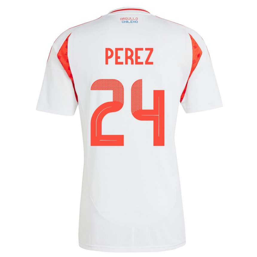 Gyermek Labdarúgás Chile César Pérez #24 Fehér Idegenbeli Jersey 24-26 Mez Póló Ing