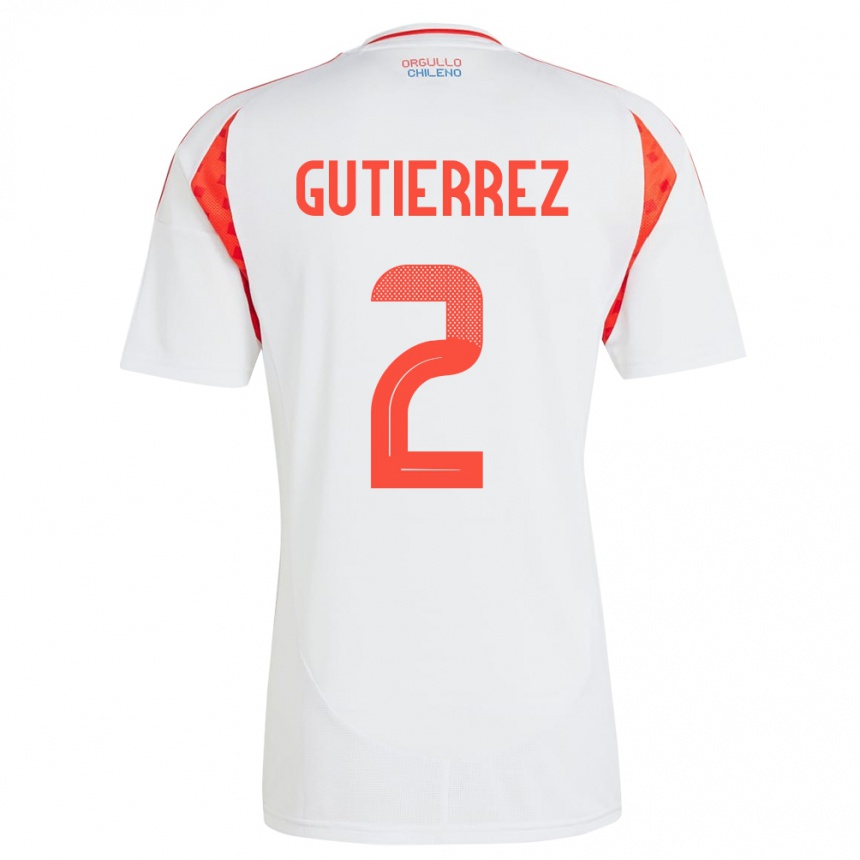 Gyermek Labdarúgás Chile Joaquín Gutiérrez #2 Fehér Idegenbeli Jersey 24-26 Mez Póló Ing