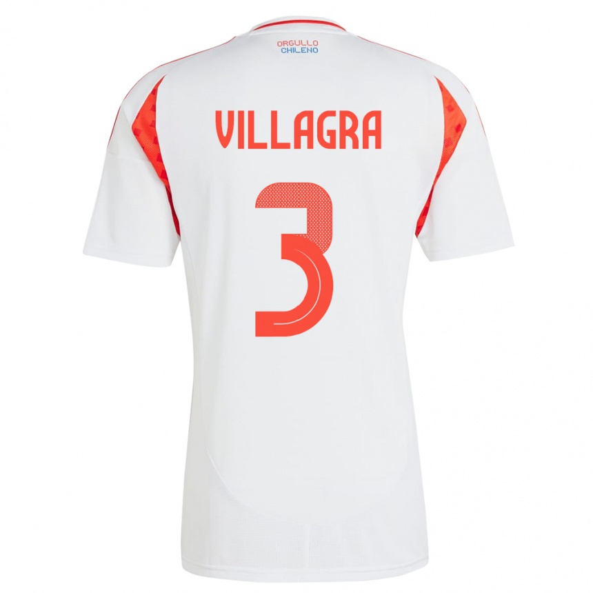 Gyermek Labdarúgás Chile Jonathan Villagra #3 Fehér Idegenbeli Jersey 24-26 Mez Póló Ing