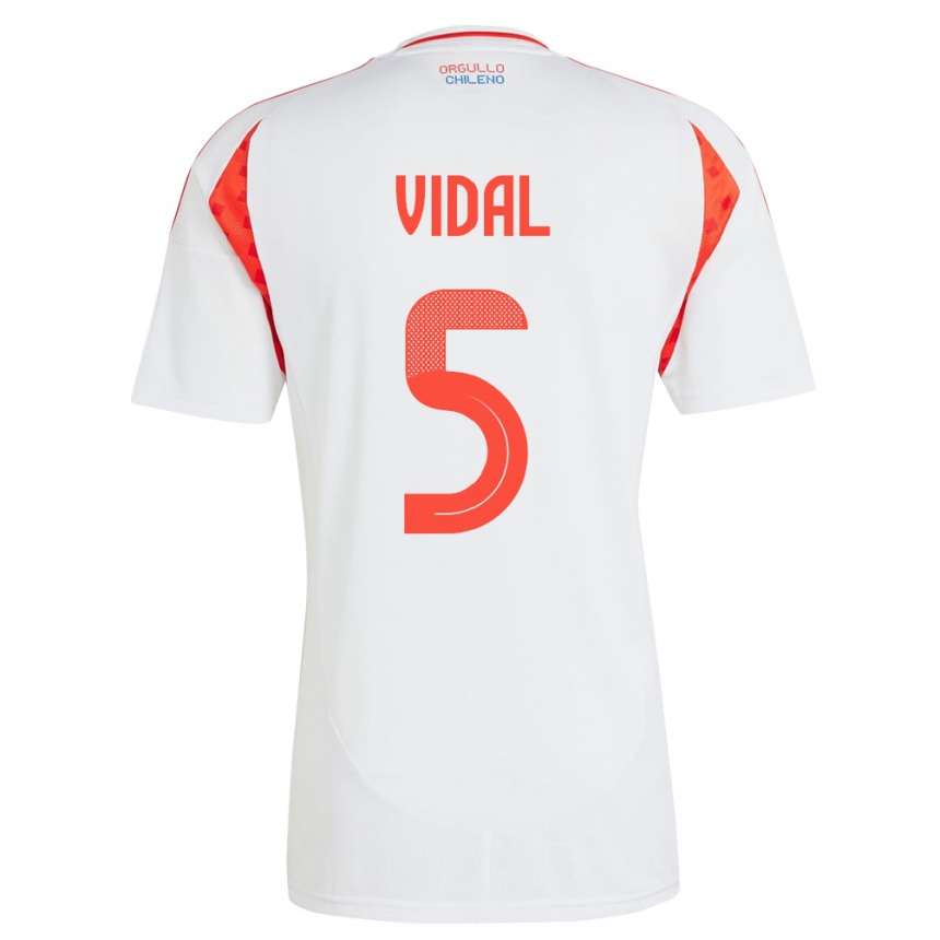 Gyermek Labdarúgás Chile Valentín Vidal #5 Fehér Idegenbeli Jersey 24-26 Mez Póló Ing