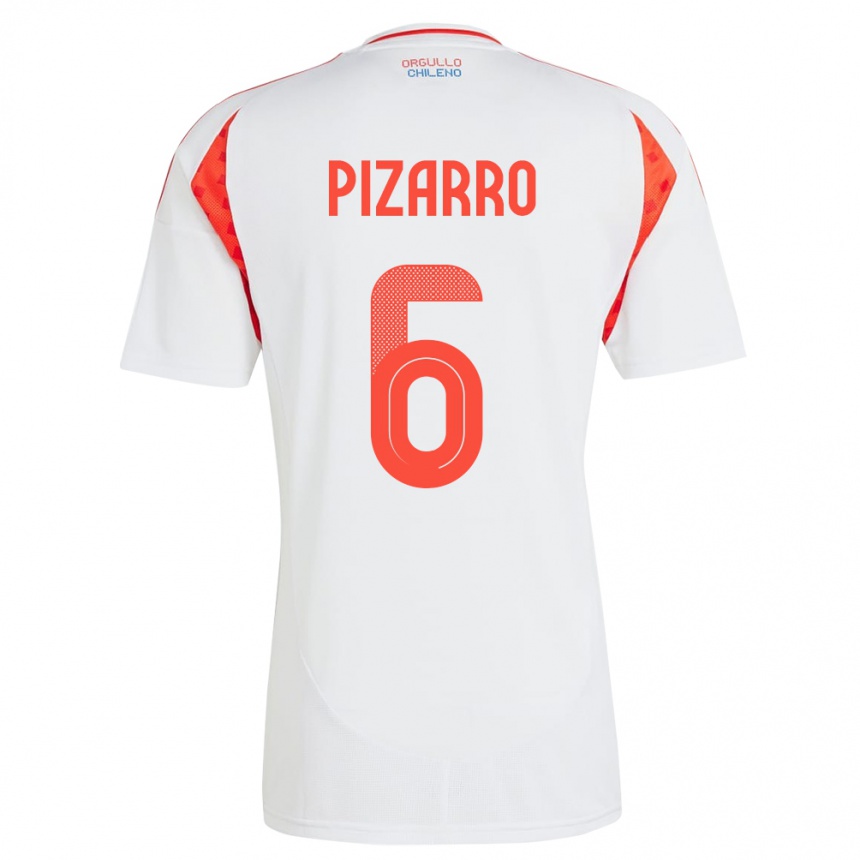 Gyermek Labdarúgás Chile Vicente Pizarro #6 Fehér Idegenbeli Jersey 24-26 Mez Póló Ing